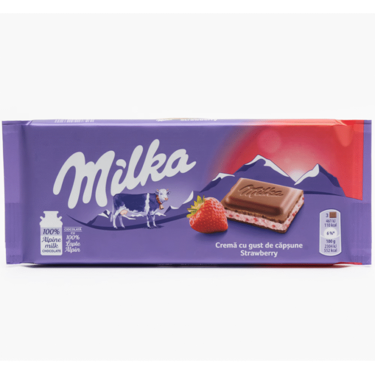 Milka млечен шоколад с пълнеж от йогурт и ягода, 100 г