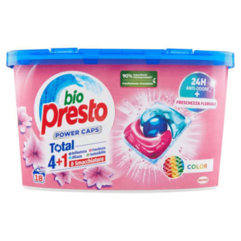 Опаковка с 18 капсули Bio Presto Power Caps Color за цветно пране.