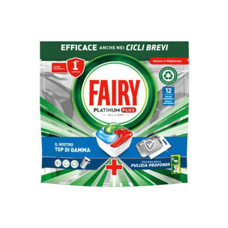 Fairy Platinum Plus X Blu – опаковка с 12 таблетки за съдомиялна в синьо и сребристо, символизираща мощно и премиум почистване.