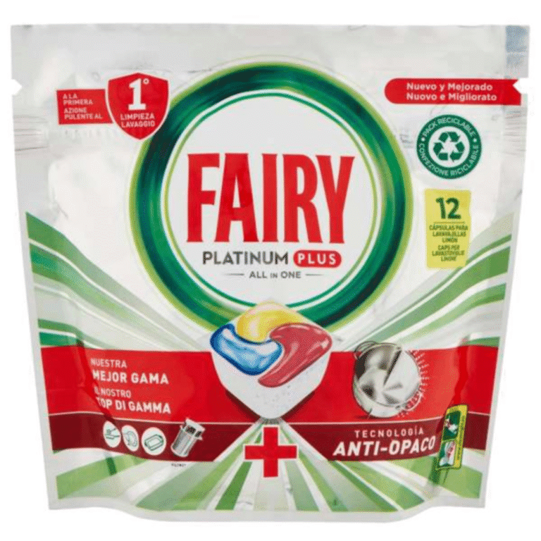 Опаковка на Fairy Platinum Plus X Lemon – 12 капсули за съдомиялна със свеж лимонов акцент и премиум дизайн.