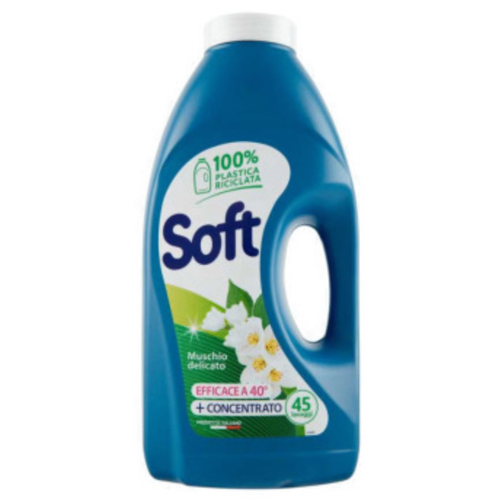 Бутилка 2250 ml течен перилен препарат Soft Lavatrice с аромат бял мъх