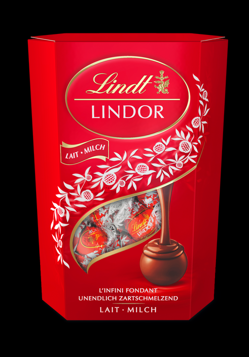 Lindt Lindor Cornet Млечен шоколад 200 г – шоколадови бонбони с кремообразен пълнеж, произведени в Германия.