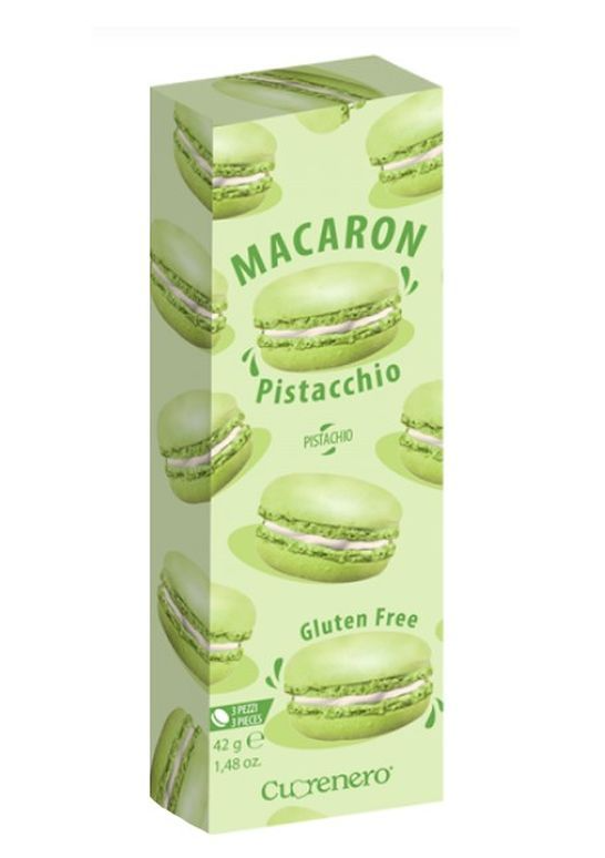 Френски макарони Cuorenero с шамфъстъчен крем – безглутеново лакомство в елегантна опаковка, 42 г