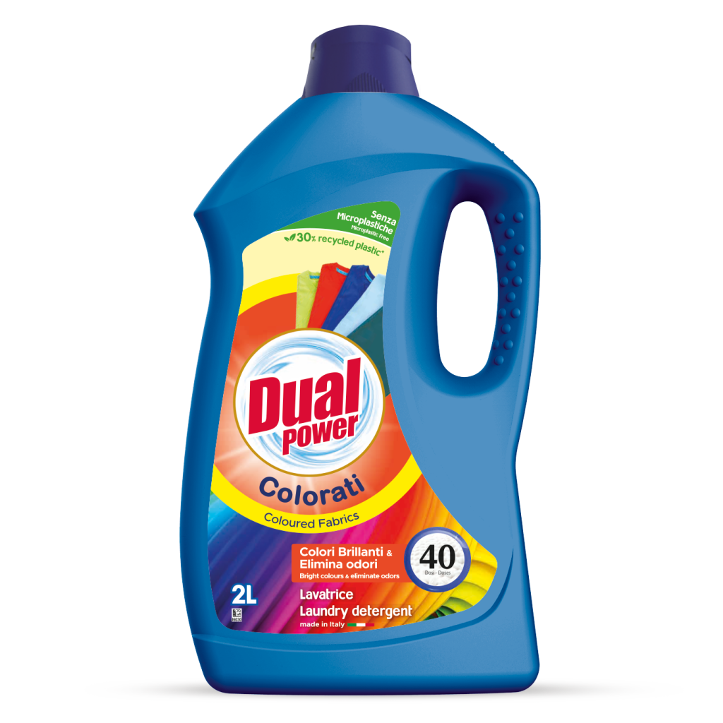 Бутилка Dual Power течен препарат за цветно пране 2 L със защитна COLORFIX формула
