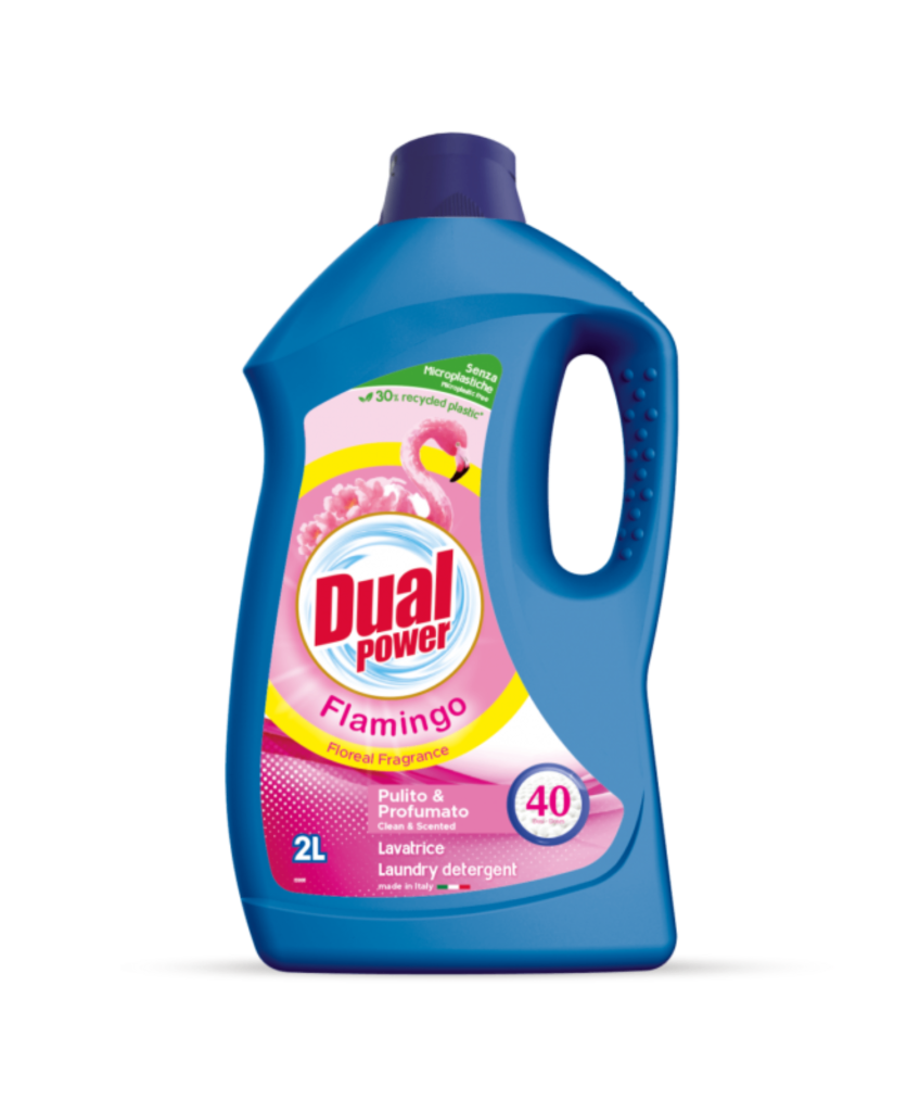 Бутилка Dual Power течен препарат Flamingo 2 L с флорален аромат и формула без микропластмаса