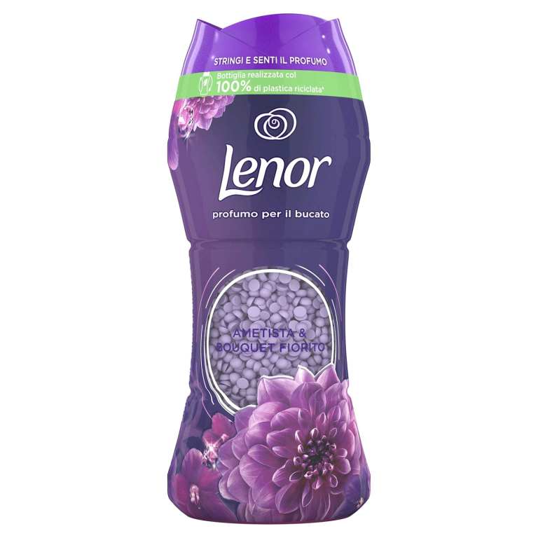 Пластмасова опаковка Lenor Amethyst & Floral Bouquet ароматни перли за пране 210 г, лилав флакон