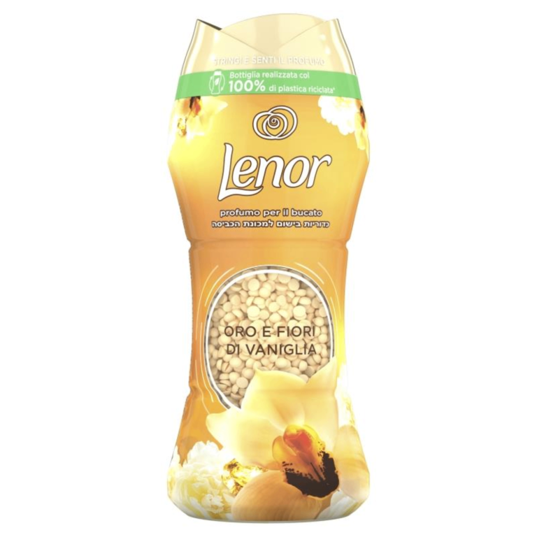 Пластмасова опаковка Lenor Gold & Vanilla Flowers ароматни перли за пране 210 г, златист-розов дизайн