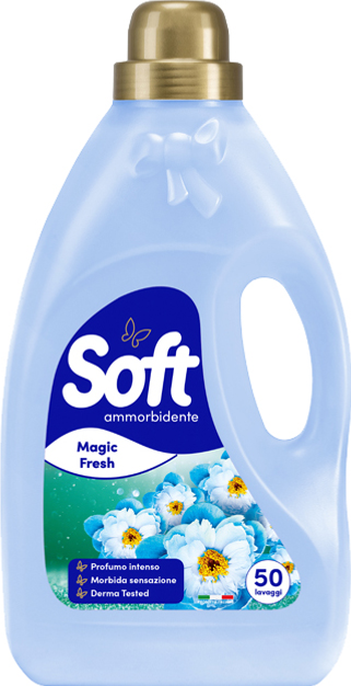 Омекотител Soft Magic Fresh 50 Пранета – бутилка със свеж аромат и копринена мекота за прането.
