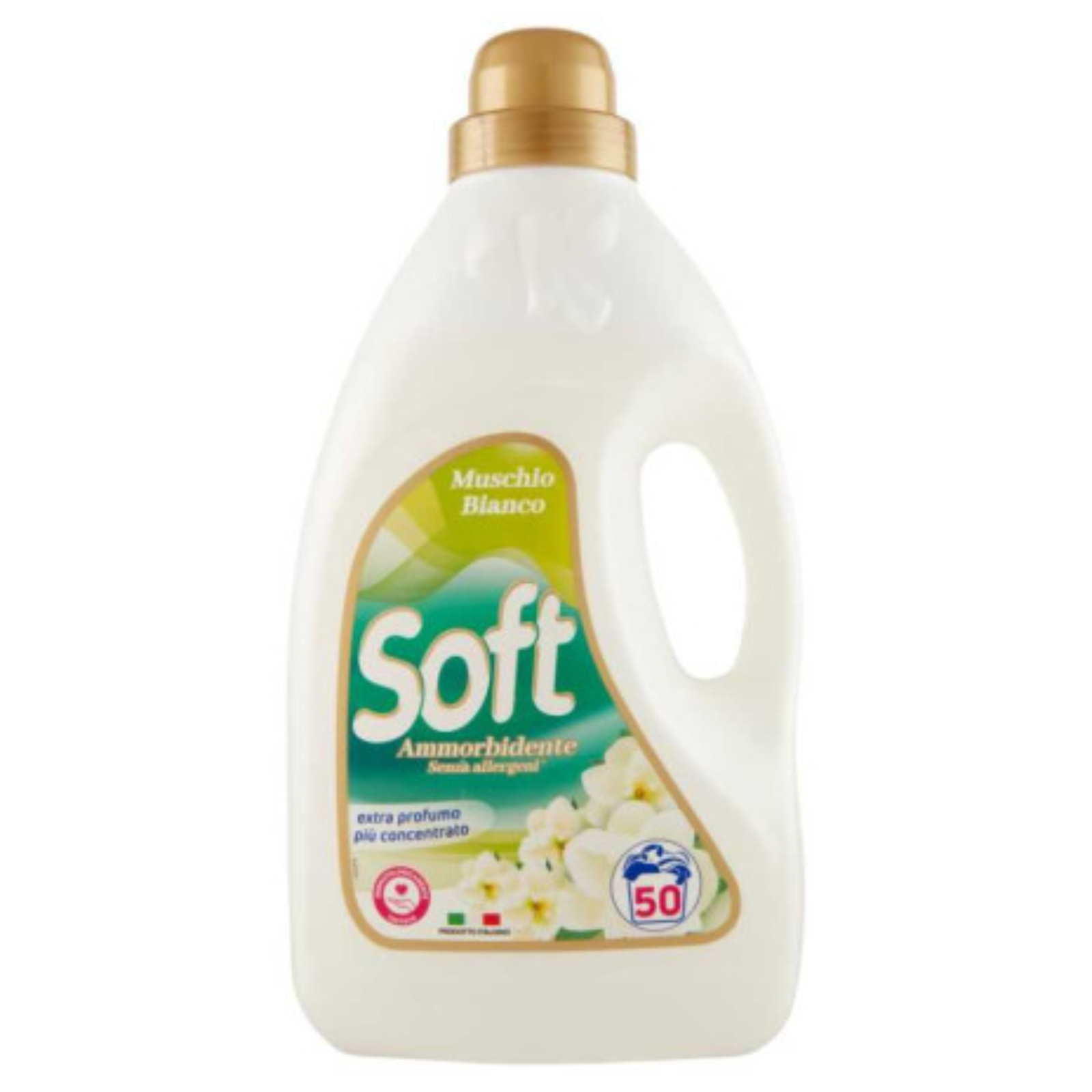 720061 Омекотител Soft Musch Bianco 50 Пранета – бутилка с фин аромат на бял мускус и копринена мекота.