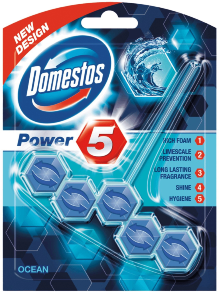 Domestos Power5 Ocean – ароматизатор за тоалетна с почистващо действие, 55 г