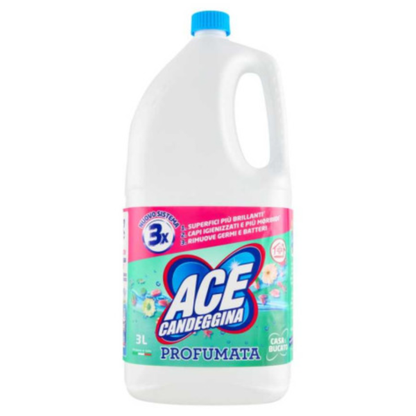Пластмасова бутилка 3 л белина Ace Fresh Scent с ярък свеж дизайн и удобна дръжка.