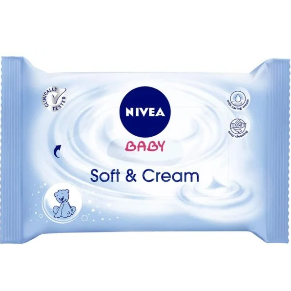 Пакет от 63 броя бебешки мокри кърпи Nivea Baby Soft&Cream – с кремообразна формула и деликатен аромат