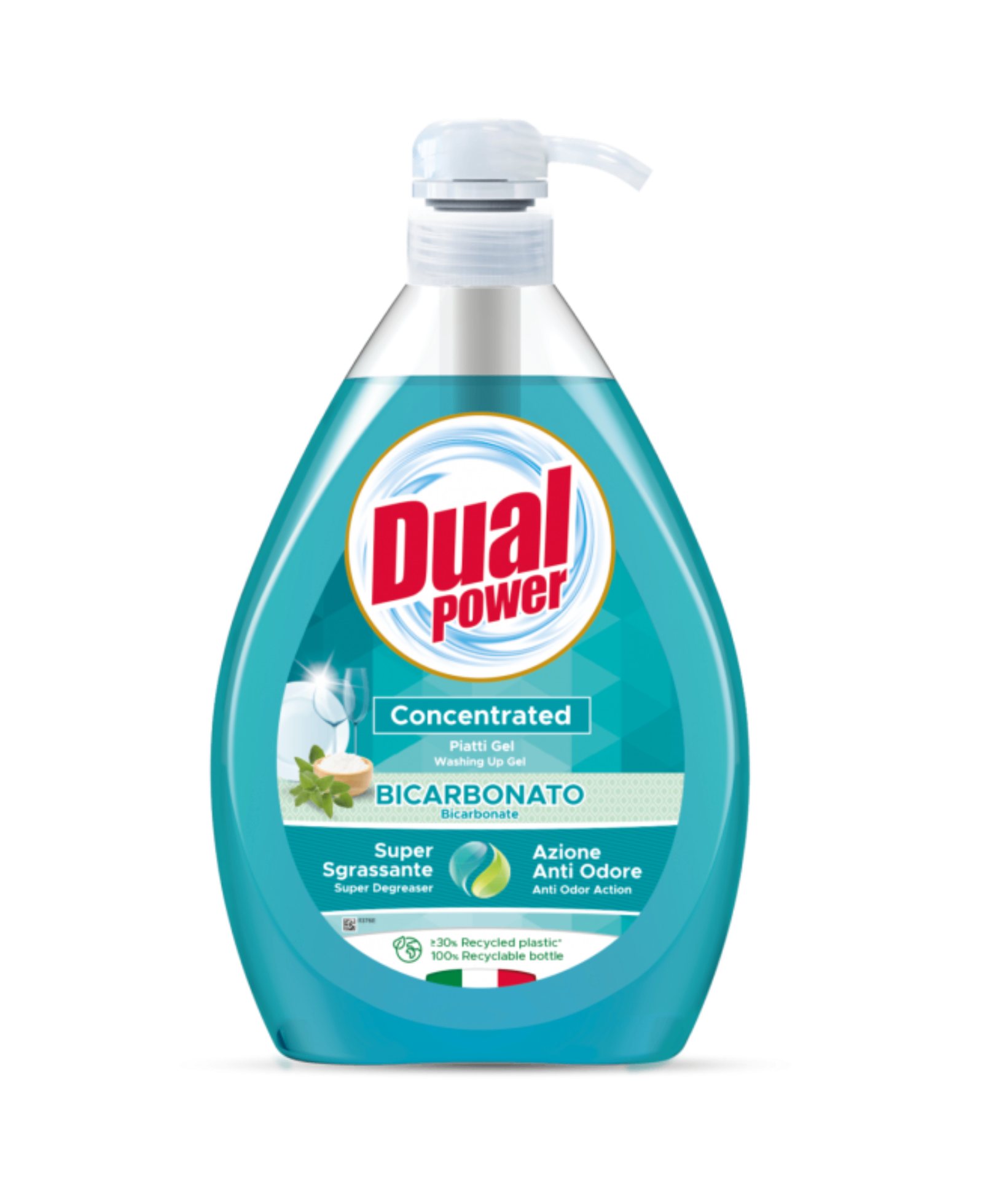 740471 Пластмасова бутилка с 1 л препарат за чинии Сода и Мента Dual Power