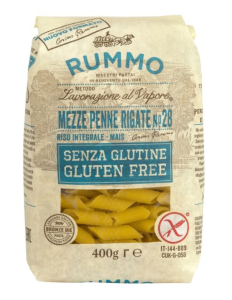 Пакет глутенфри паста RUMMO Пенне Ригате N°28 400 г с форма на спирали.