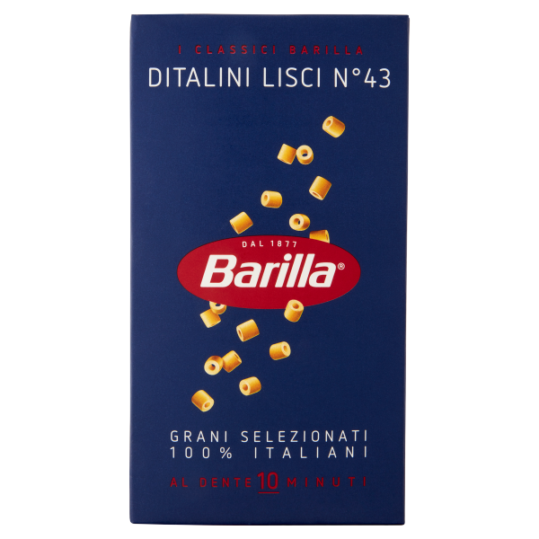Опаковка Barilla Ditalini Lisci N°43 500 г – мини италиански пръстенчета за супа и паста салата