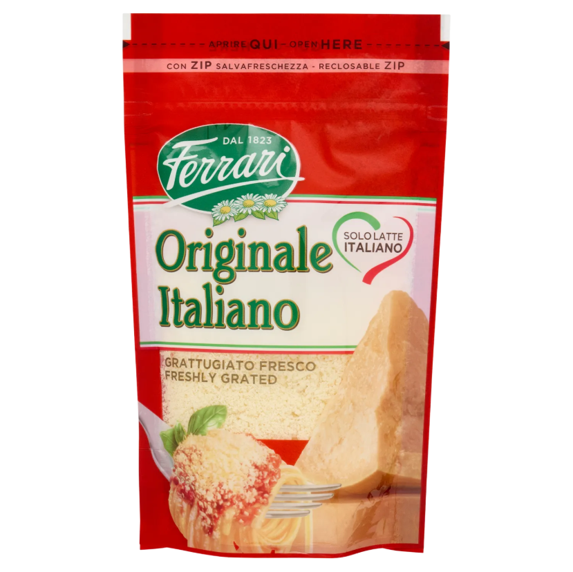 2603.png Опаковка Ferrari италианско настъргано сирене 80 г – ароматно сирене за готвене.