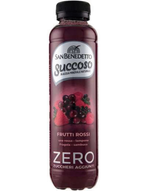 Бутилка 400 мл San Benedetto Succoso Zero с вкус червени плодове.