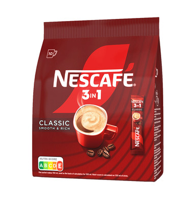 Разтворимо Кафе на Пакетчета NESCAFÉ 3in1 Classic , Готова Напитка с Мляко и Захар - 10 Бр. x 16,5 g (165 g)